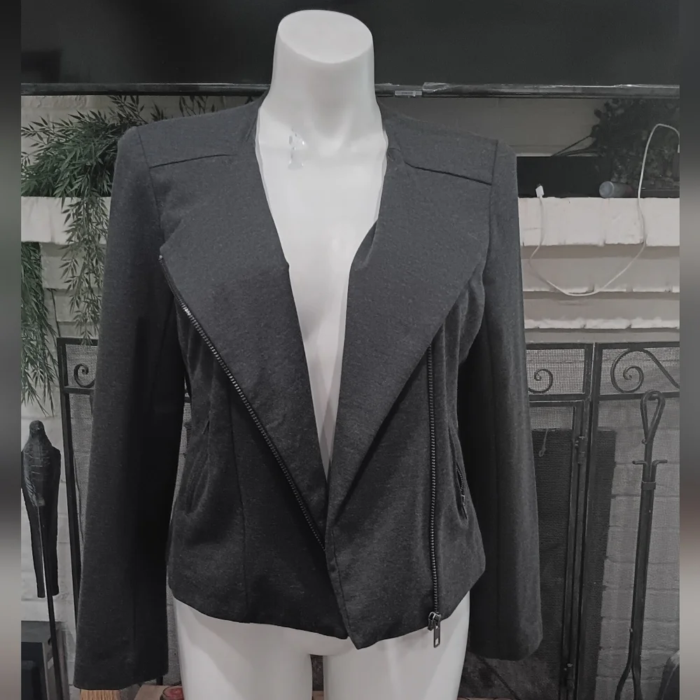 Catherine Malandrino Gray Asymmetrical Zip Moto Jacket Size XL Runway Style Knit - Picture 1 of 14
